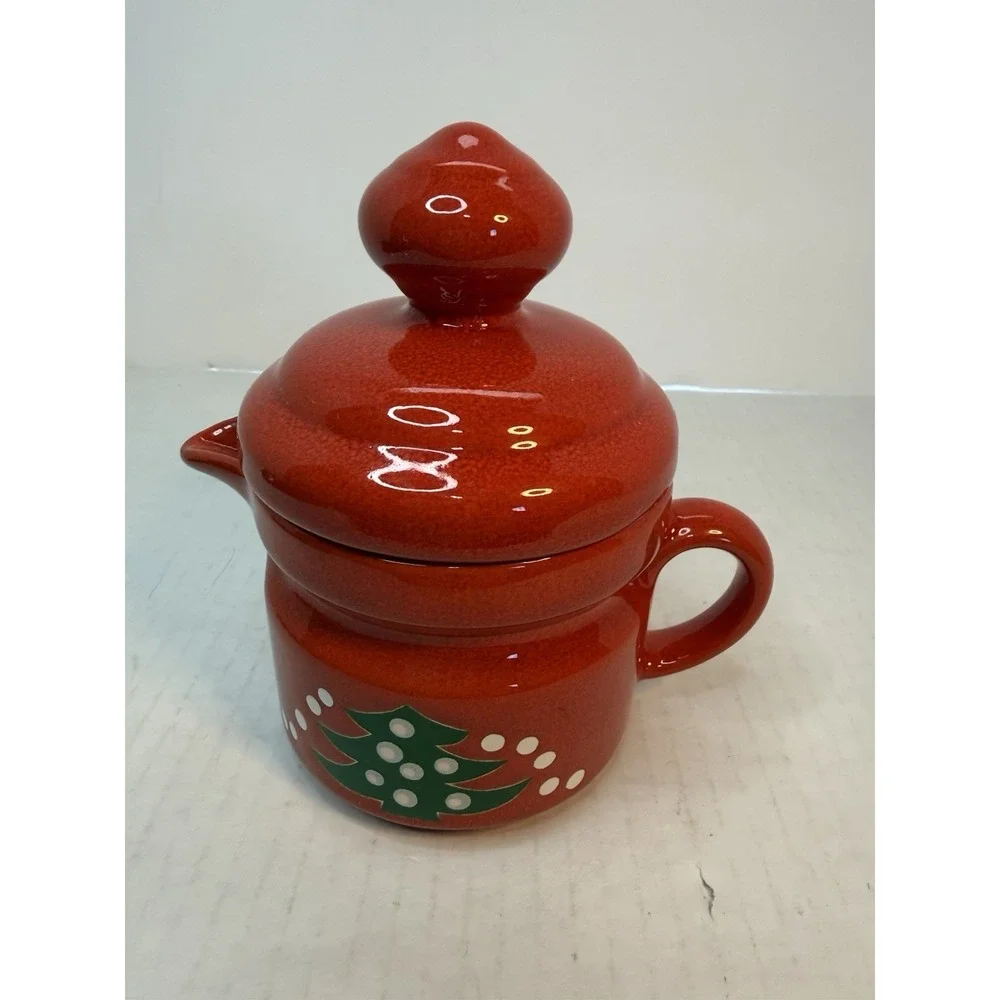 Waechtersbach Red Christmas Tree Cups & Saucers Set Of‎ 4 Creamer w/ Lid Germany